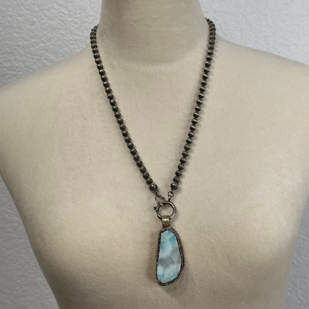 Larimar Rare Gemstone Statement Piece Handcrafted Necklace